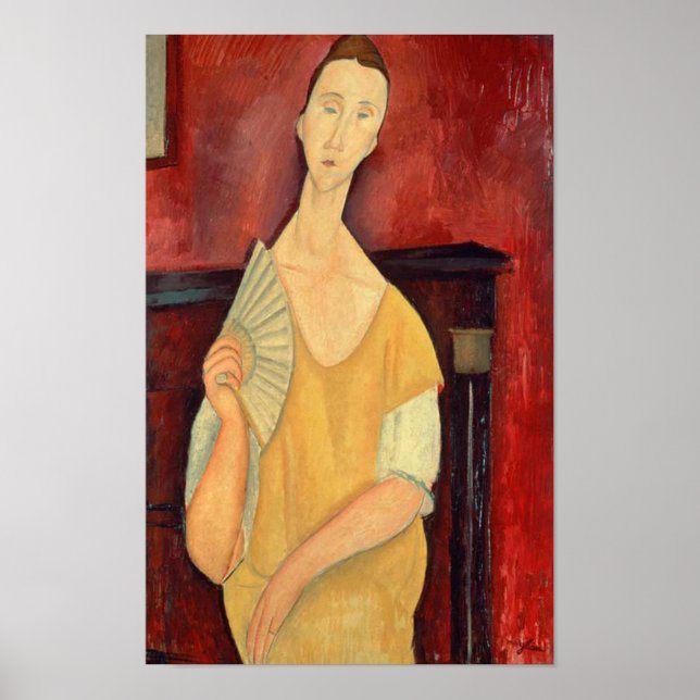 Modigliani Woman com Fan Modern Art Impressão (Frente)