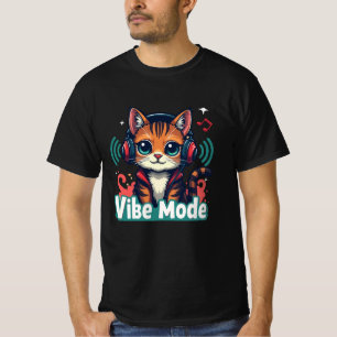 Modo Vibe" Camiseta Gato Fofo de Desenho