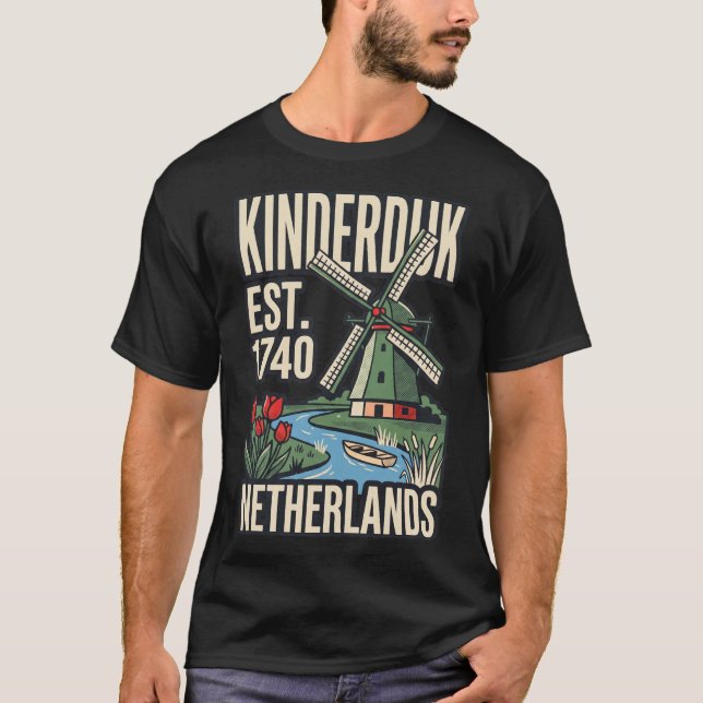 Moinho de Kinderdijk Holanda Camisa de Viagem Vint (Frente)