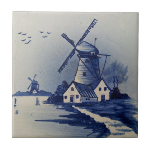 Moinho de Vento Azul Branco Vintage Delft