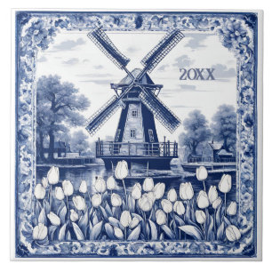 Moinho de Vento Azul Personalizado Delft Holanda 