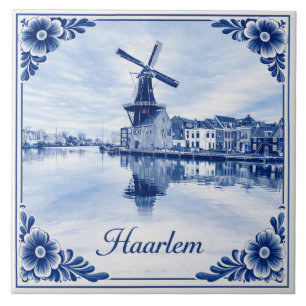 Moinho de vento de Haarlem azulejo estilo Delft Bl