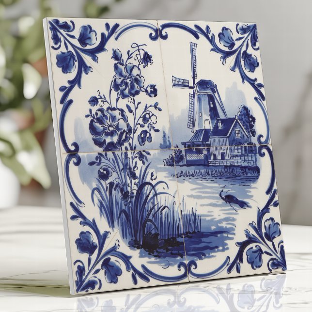 Moinho de Vento e Floral Tradicionais de Delftware (Criador carregado)