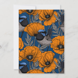 Moinhos de fada e flores de papoila laranja