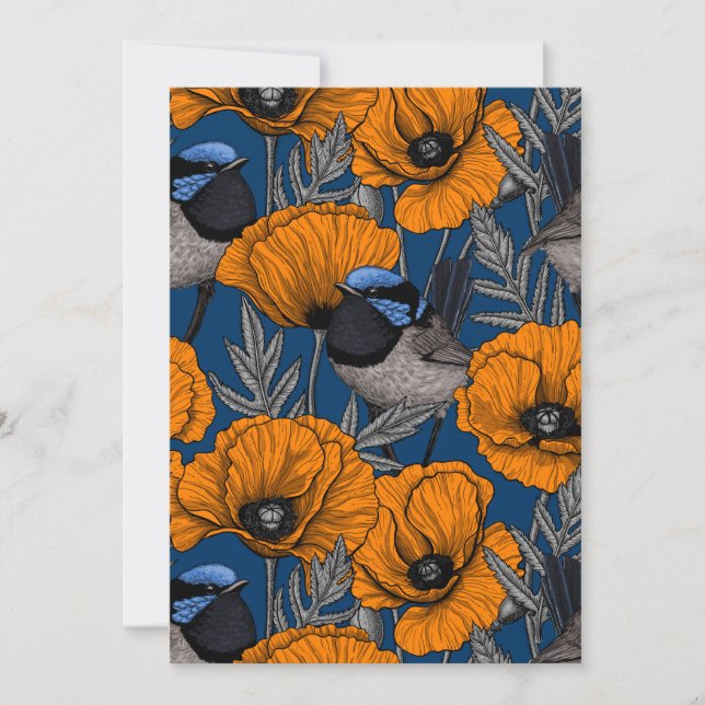 Moinhos de fada e flores de papoila laranja (Frente)