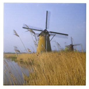 Moinhos de vento ao longo do canal em Kinderdijk,