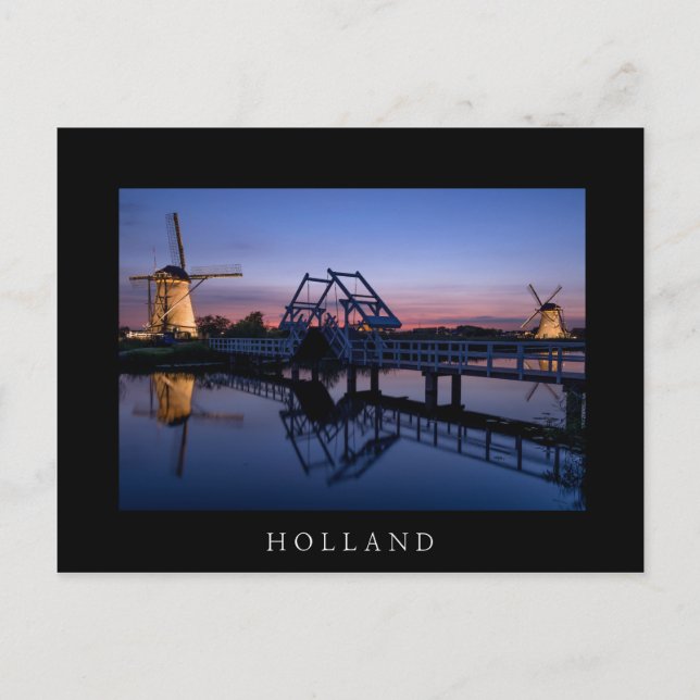 Moinhos de vento e ponte levadiça no cartão postal (Frente)
