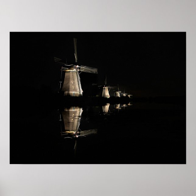 Moinhos de vento iluminados, pôster de Kinderdijk  (Frente)