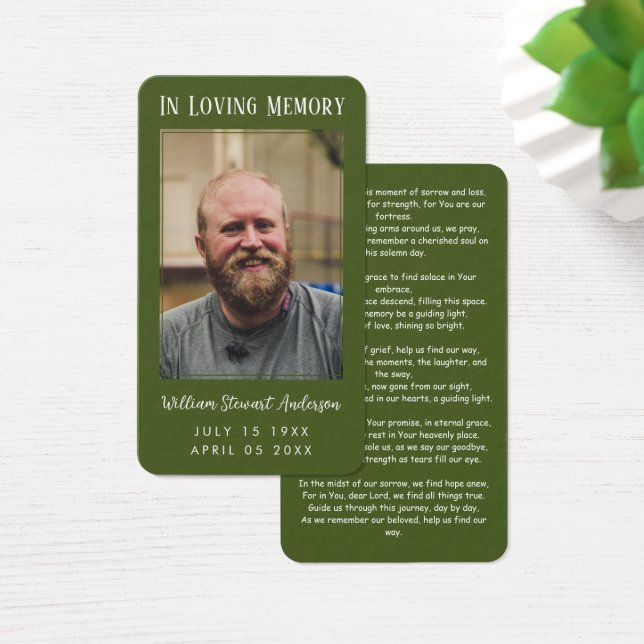 Moisés Green Funeral Memorial Prayer Cartão com fo (Mesa)
