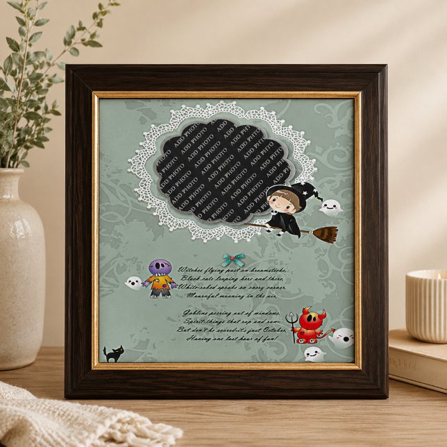 Moldura com Bruxa, Monstros, Fantasma, Gato (Photo Frame with Witch, Monsters, Ghost, Cat Tile)