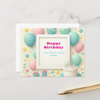 "Moldura de Aniversário em Cartão Postal – Balões
