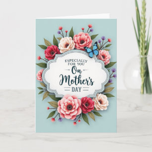 Moldura de cartão do dia das mães com flor de rosa