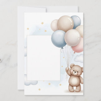 Moldura de Convite Balões Pastéis Urso Teddy Fofo