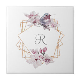 Moldura Dourada de Magnólias Brancas Rosa Monogram