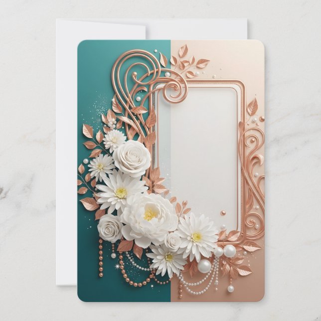Moldura em Ouro Rosa com Floral Branco Elegante (Frente)