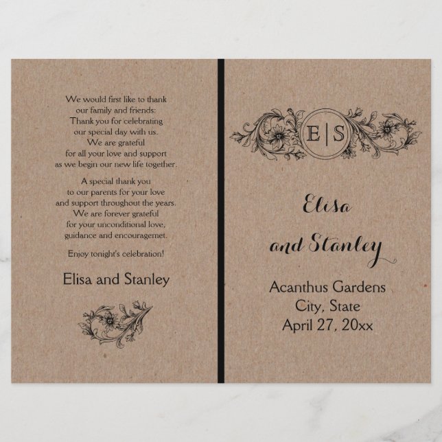 Moldura floral de cartolina Kraft com iniciais (Frente)