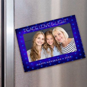 Moldura Magnética Hanukkah Blue Stars of David Peace Love Light