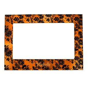 Moldura Magnética Magnética Floral Laranja, Preta e Laranja, para