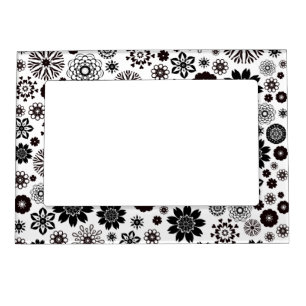 Moldura Magnética Padrão Floral Branco e Preto Moderno, Bonito e Div