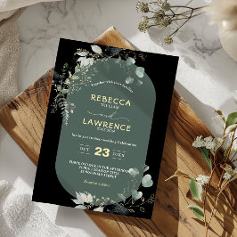 Moldura moderna verde folhas casamento Convite