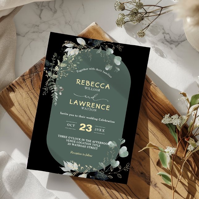 Moldura moderna verde folhas casamento Convite (Criador carregado)