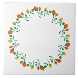 Moldura redonda floral com flor amarela e rosa ver