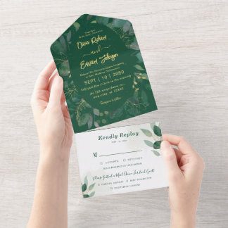 Moldura verde com ouro Rsvp e Casamento Verde
