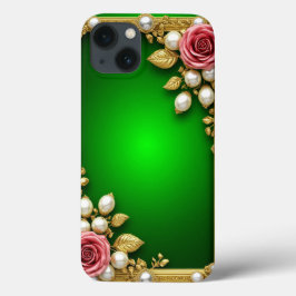 Moldura Verde Com Rosas e Pérolas Elegantes