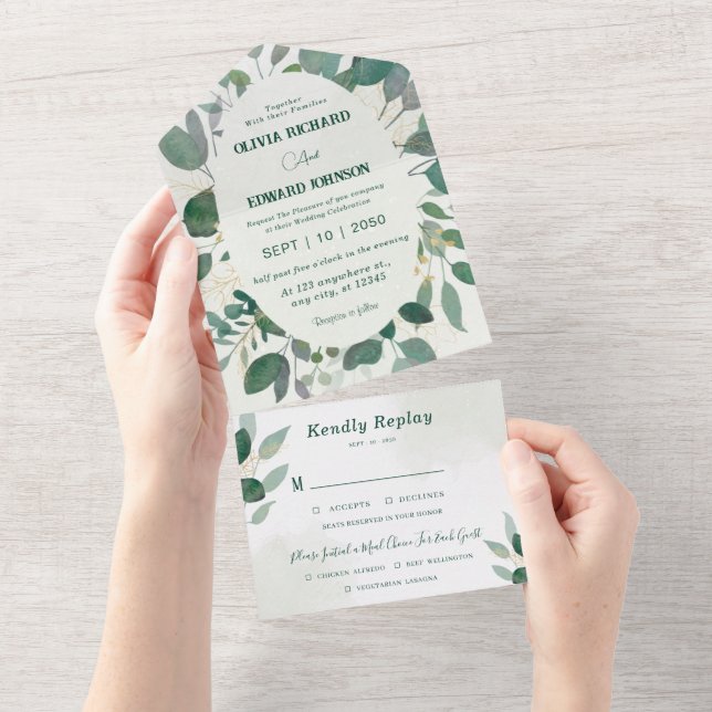 Moldura verde e folhas de ouro com Casamento Rsvp (Tearaway)