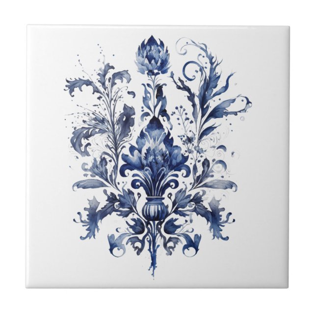 Molduras azuis e brancas delft com flores (Frente)