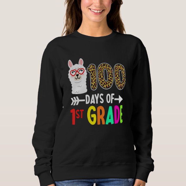 Moletom 100 Days Of 1st Grade Llama Kids 100th Day Of Scho (Frente)