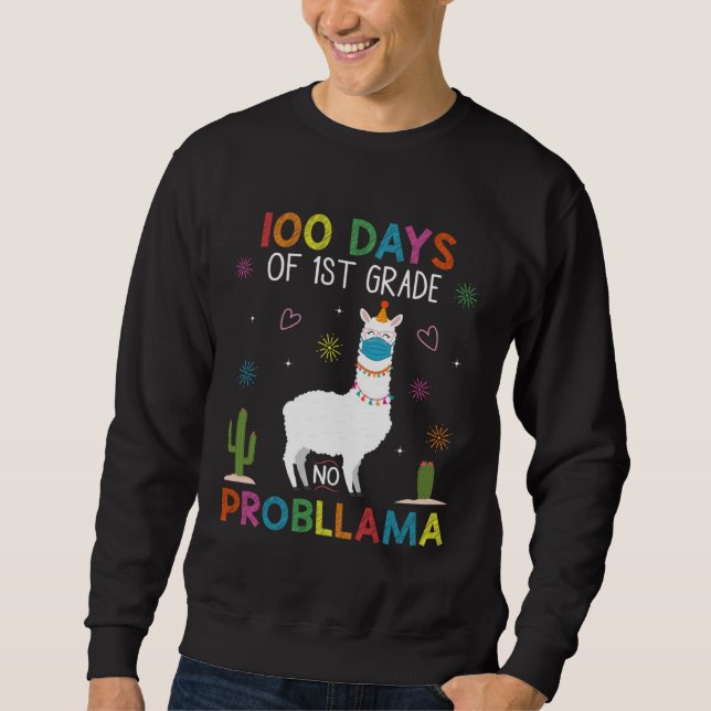 Moletom 100 Days of 1st Grade No Probllama Llama Mask Quar (Frente)