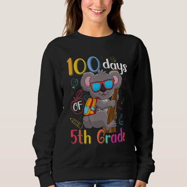Moletom 100 Days Of 5th Grade Koala 100th Day School Fifth (Frente)