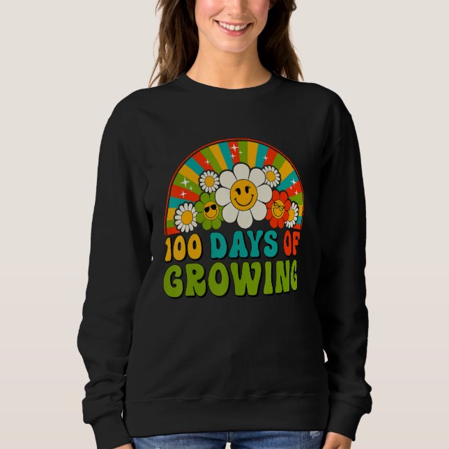 Moletom 100 Days Of Growing Retro Teacher Kids Happy 100th (Frente)