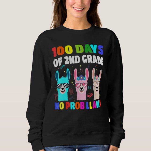 Moletom 100 Days Of School 2nd Grade No Probllama Llama Bo (Frente)