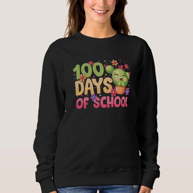 Moletom 100 Days of School Cactus  for Kids Teachers 100th (Frente)
