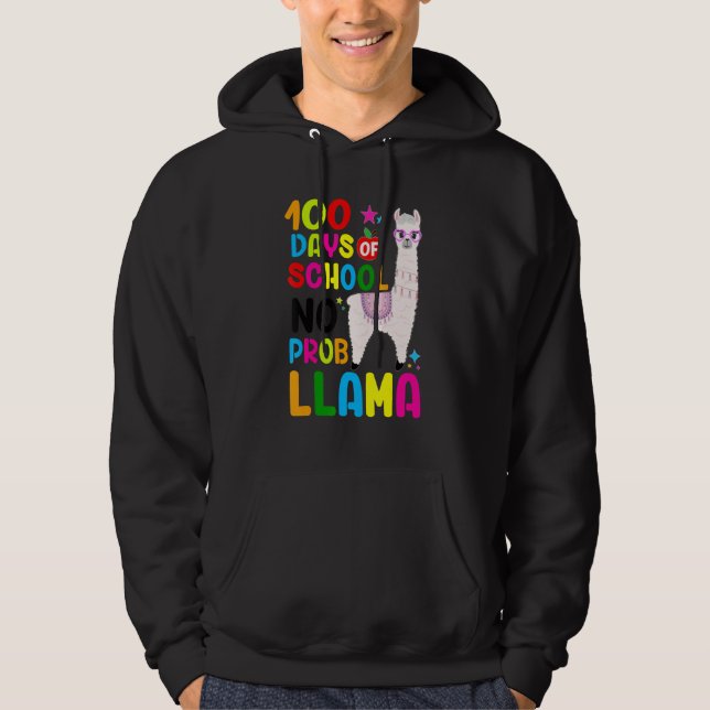 Moletom 100 Days Of School No Prob-llama Llama Teacher 100 (Frente)