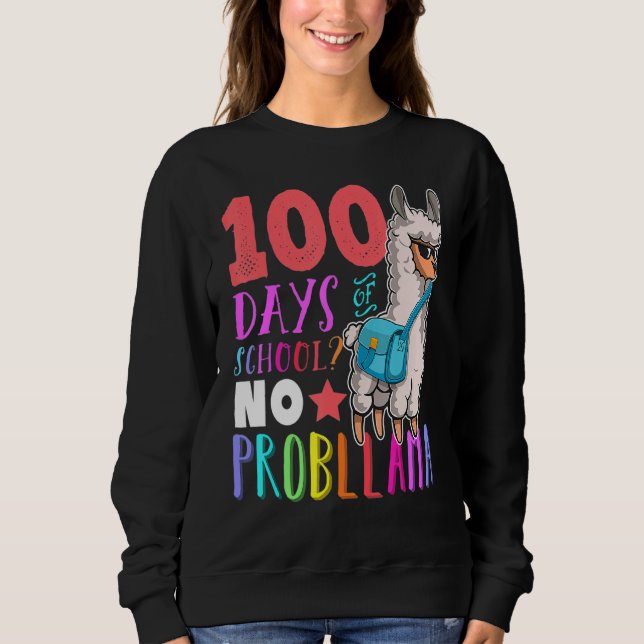 Moletom 100 Days Of School No Probllama Llama Happy 100th  (Frente)