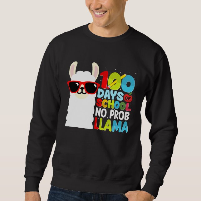 Moletom 100 Days Of School No Probllama Llama Lover Studen (Frente)
