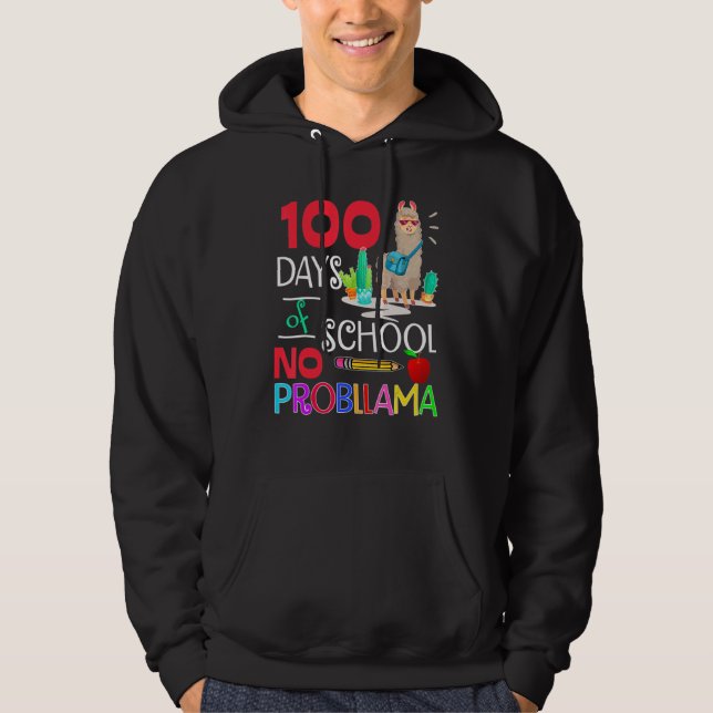 Moletom 100 Days Of School No Probllama Llama Shirt Llama  (Frente)