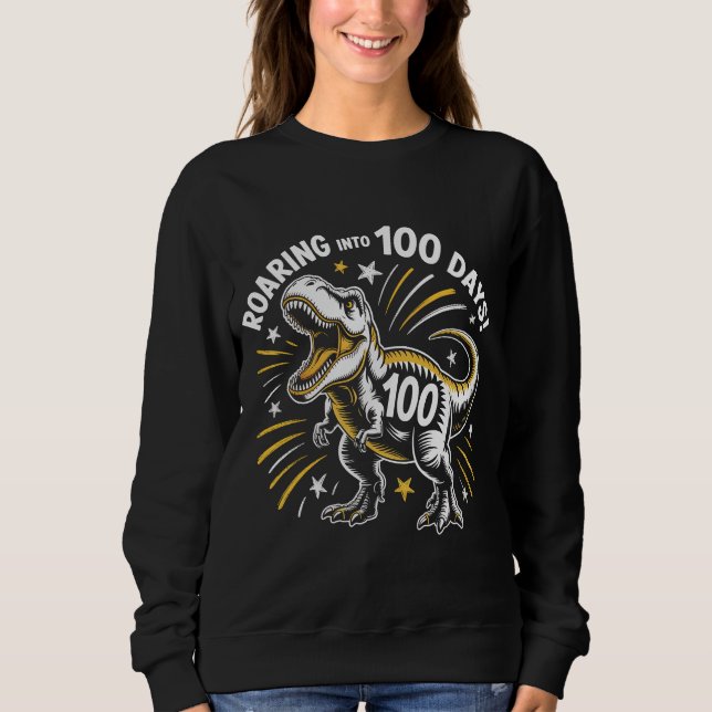 Moletom 100 Days of School Retro Athletic Roaring T-Rex Di (Frente)