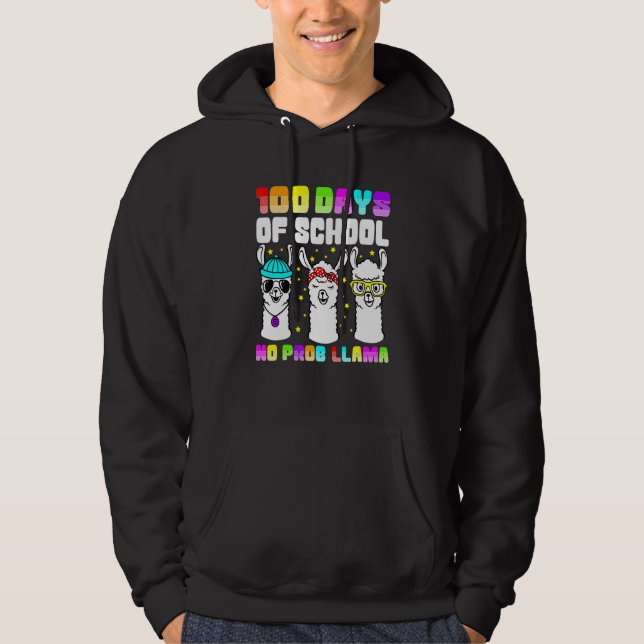 Moletom 100 Days Of School Shirt No Probllama Llama 100th  (Frente)
