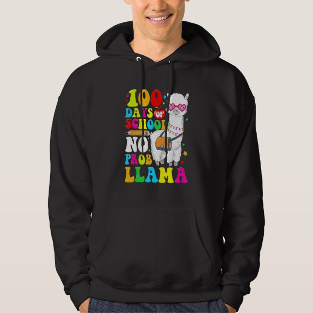 Moletom 100 Days Of School Shirt No Probllama Llama 100th  (Frente)