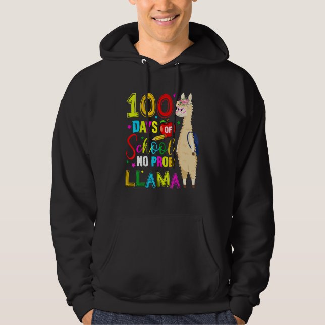Moletom 100 Days Of School Shirt No Probllama Llama 100th  (Frente)