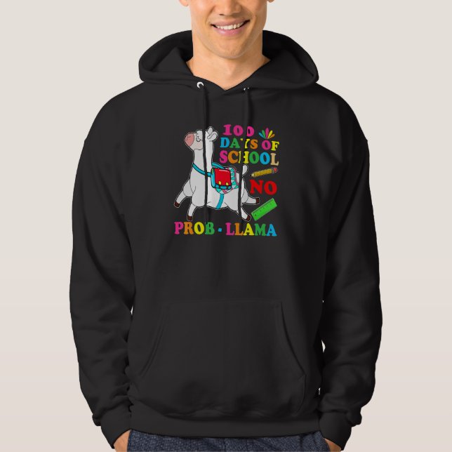 Moletom 100 Days Of School Shirt No Probllama Llama 100th  (Frente)