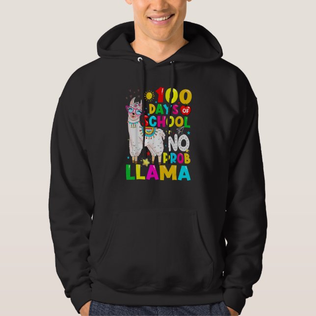 Moletom 100 Days Of School Shirt No Probllama Llama 100th  (Frente)