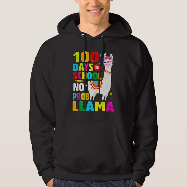 Moletom 100 Days Of School Shirt No Probllama Llama 100th  (Frente)