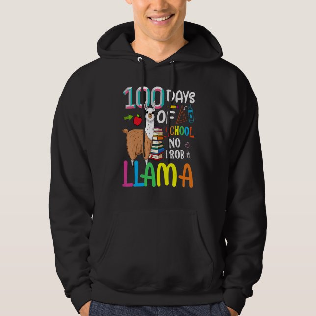Moletom 100 Days Of School Shirt No Probllama Llama 100th  (Frente)