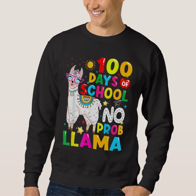 Moletom 100 Days Of School Shirt No Probllama Llama Funny  (Frente)