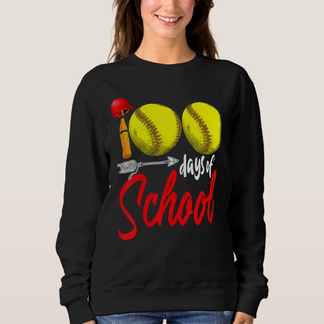 Moletom 100 Days Of School Softball Teacher Kids 100th Day (Frente)